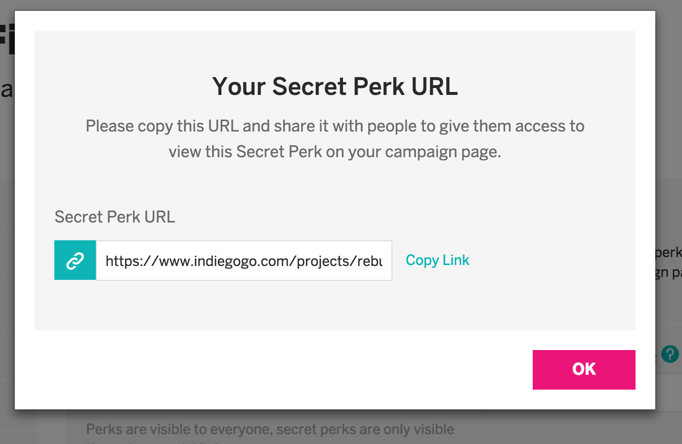 secret perk URL